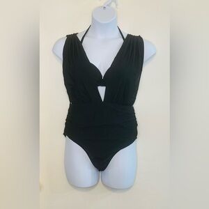 LilyLove Plunge One-Piece Swimsuit with Optional Bra Top, size XL